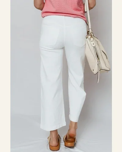 Casual White Pearl Embellished Side Seam Ankle-Length Jeans, view 3