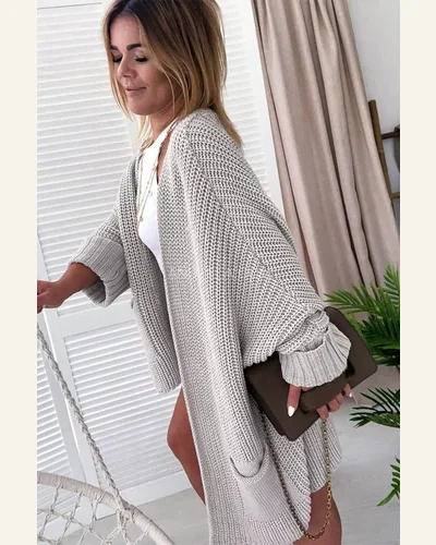 Cardigan Sweater Casual Oversized Fold Over Sleeve Open, view 2