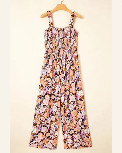 Casual Smocked High Waist Square Neck Jumpsuit Sleeveless, view 3
