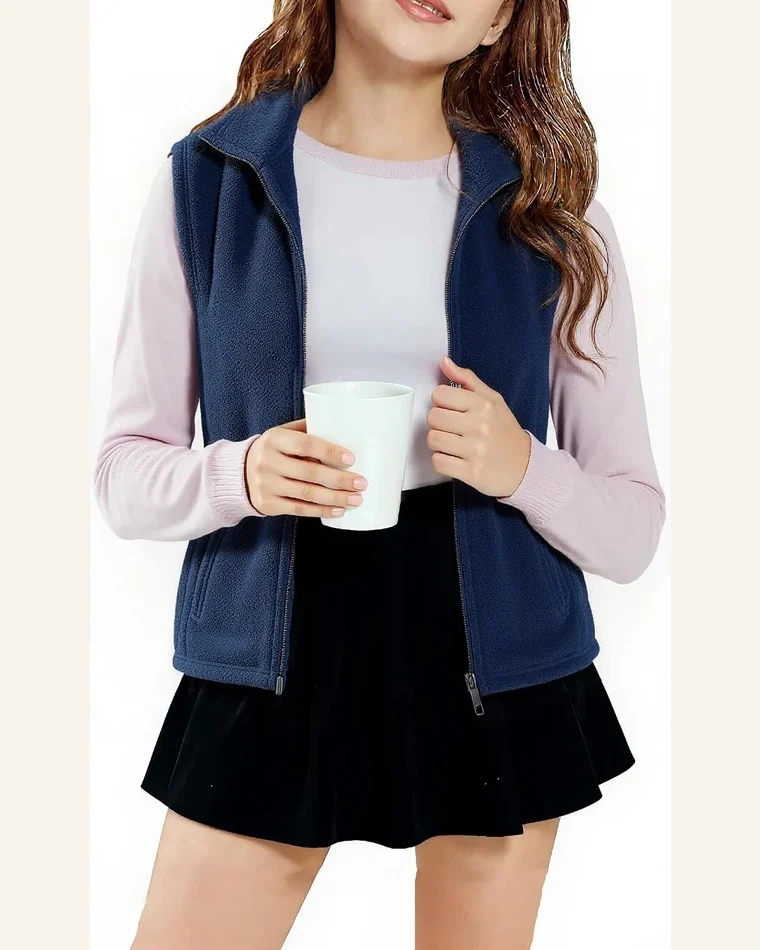 Boys Girls Polar Fleece Vest Full-Zip Lightweight Sleeveless by SELINK