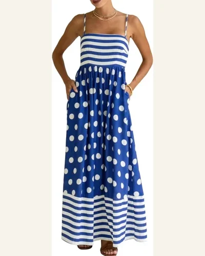 Spaghetti Strap Maxi Dresses Striped Polka Dot Casual, view 1