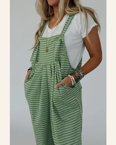 Overalls Casual Gingham Wide Leg Loose Overall, view 3