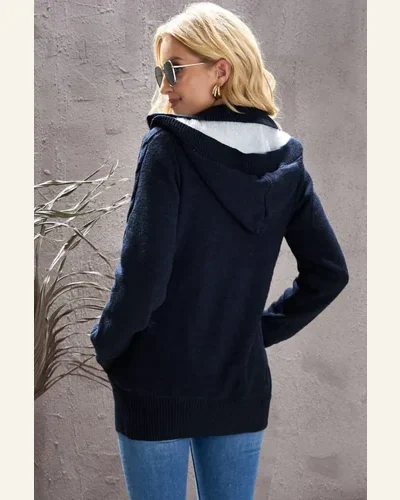 Cardigan Sweater Casual Navy Blue Long Sleeve Button-up, view 4