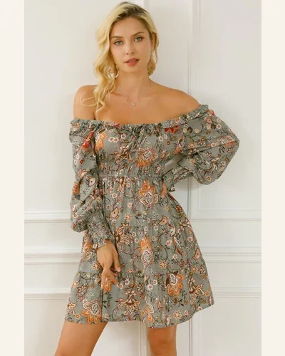 Fall Dresses Elegant Multicolour Floral Long Sleeve Frilled, view 4