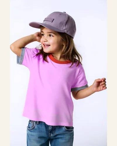 Kids Short Sleeve T Shirts Contrast Ribbed Crew, view 4