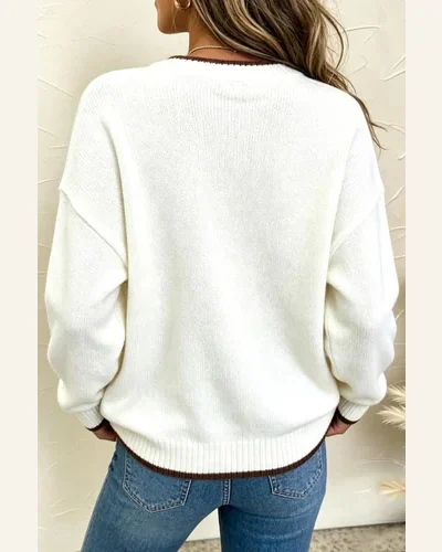 Casual Pumpkin Pattern Fall Pullover Sweater Chicory, view 2