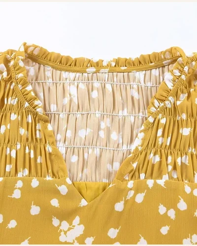 Casual V Neck Long Sleeve Printed Crinkled Blouse, view 4