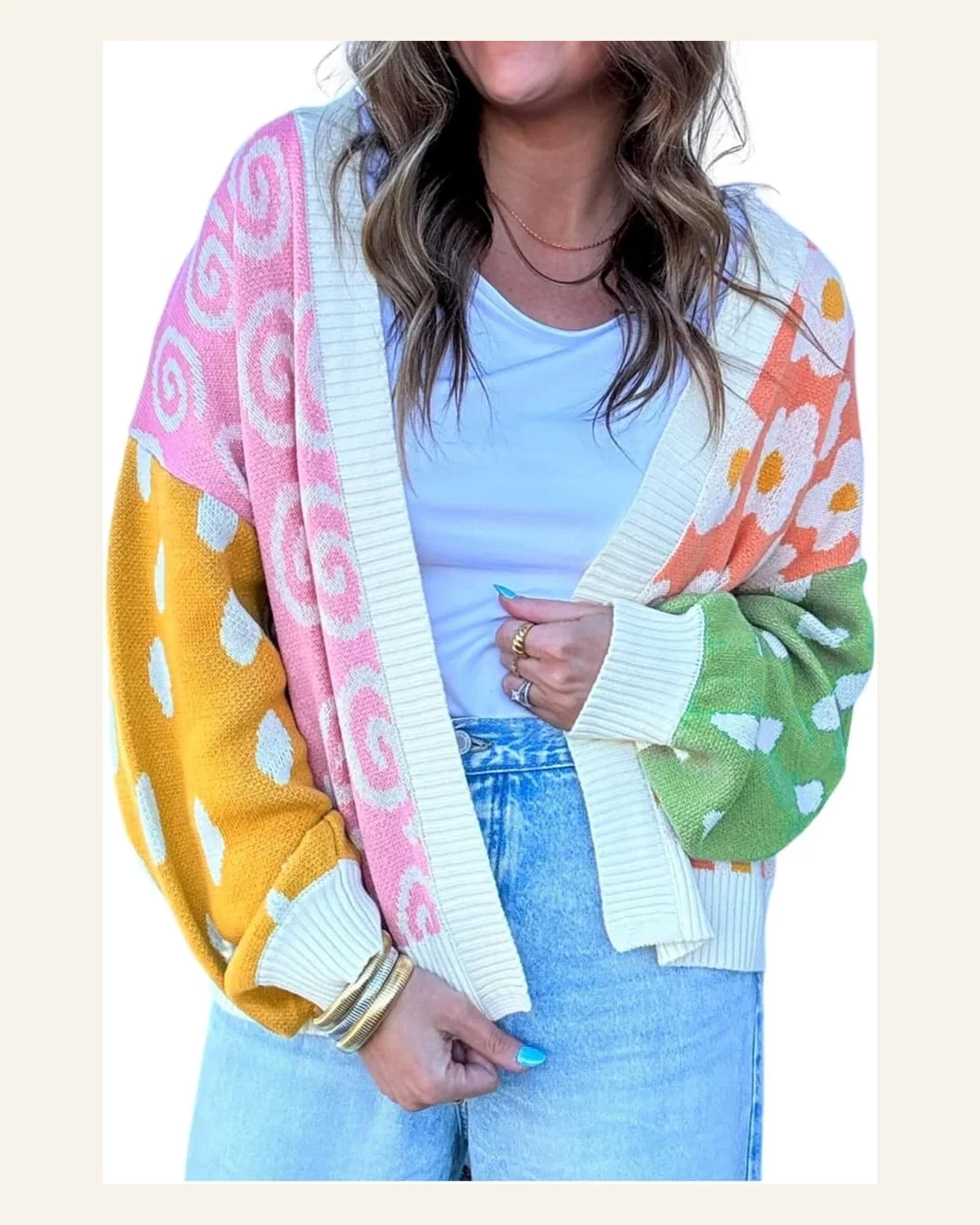 Cardigan Sweater Casual Orange Flower & Dotted Mixed by SELINK