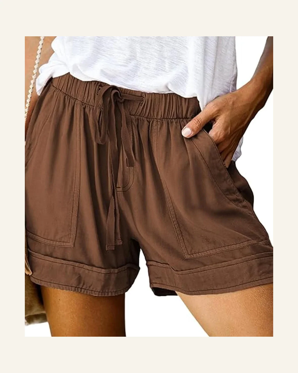 Casual Loose Brown Strive Tencel Shorts with Pocket by SELINK