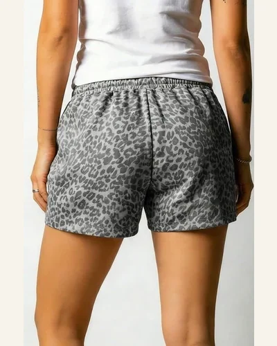 Western Gray Leopard Star Shorts with Pocket Colorblock, view 2
