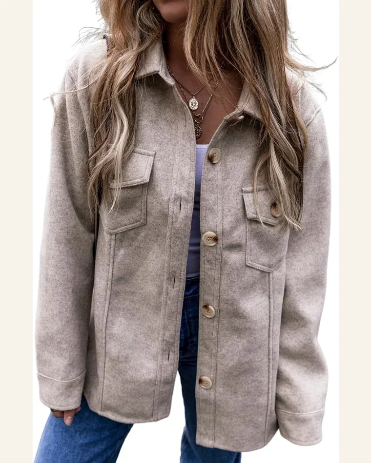 Shacket Jacket Casual Light Grey Turn Down Collar by SELINK