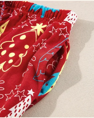 Pajamas Christmas Tree Print V Neck Tee, view 3