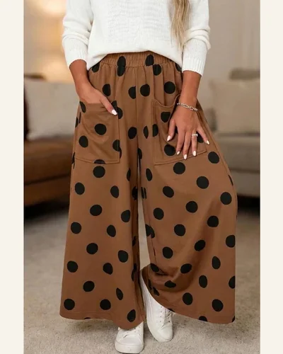 Polka Dot Wide Leg Lounge Pants High Waist, view 2