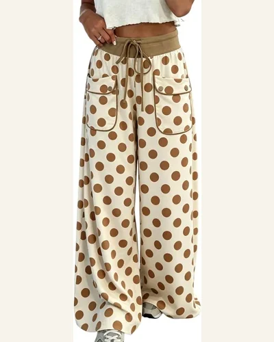 Casual Polka Dot Drawstring High Waist Wide Leg Pants, view 2