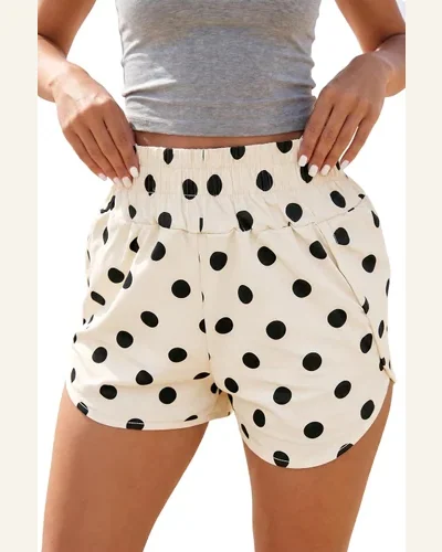 Polka Dot Print Shorts Casual Loose Shirred Elastic, view 1