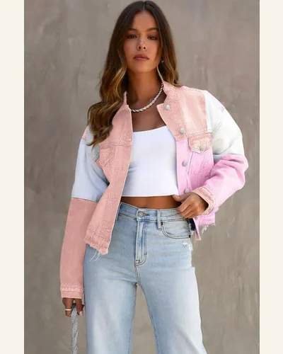 Denim Jean Jacket Casual Pirouette Color Block Denim, view 3