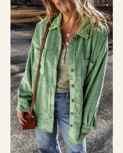 Shacket Jacket Basic Mist Green Patched Pocket Button, view 4
