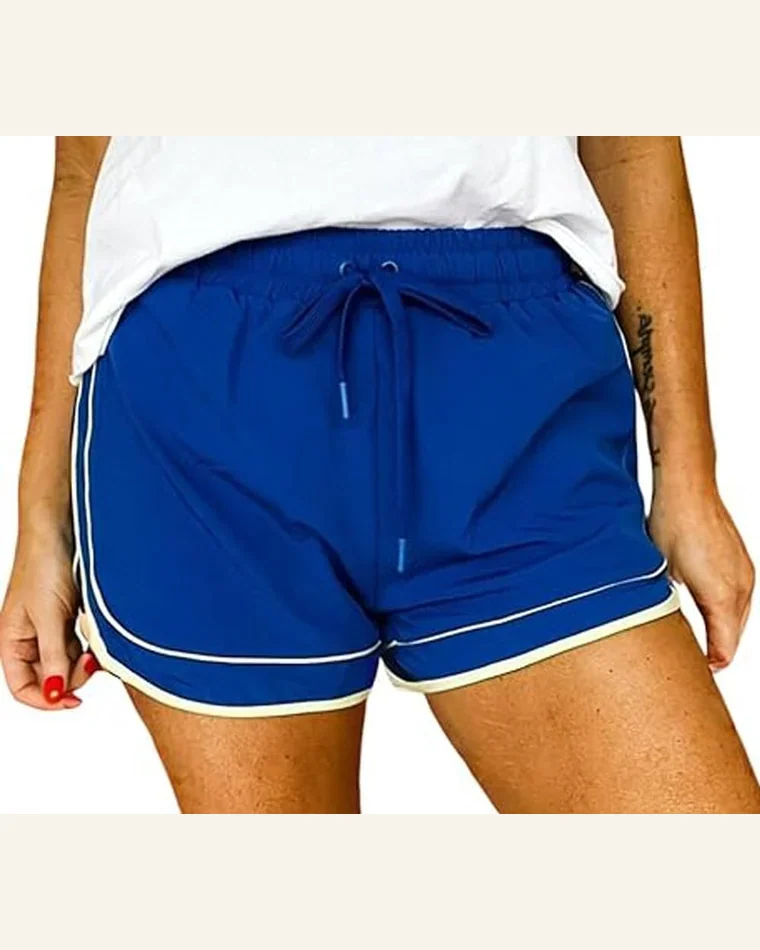 Athletic Shorts Casual Retro Dark Blue Drawstring Elastic by SELINK
