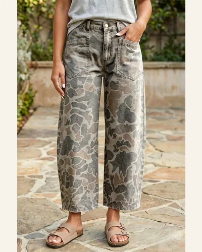 Camouflage Denim Pant Casual Ankle Length Jeans Multicolour, view 2