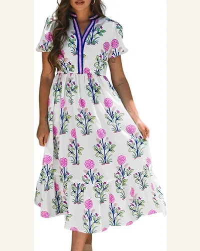 Summer Maxi Dresses 2026 Casual V Neck Puff, view 4