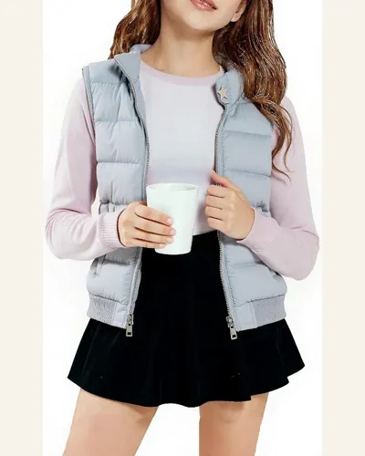 Girls Winter Puffer Vest Zipper Kids Lightweight Sleeveless, view 1