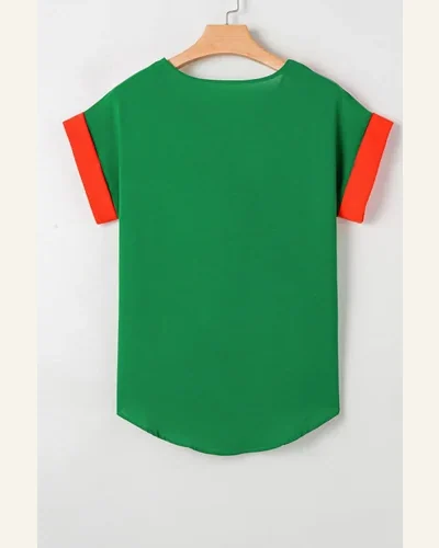Short Sleeve T Shirt Casual Rose Red Contrast, view 4