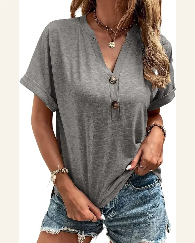 Casual Cap Sleeve T Shirts V Neck Summer by SELINK
