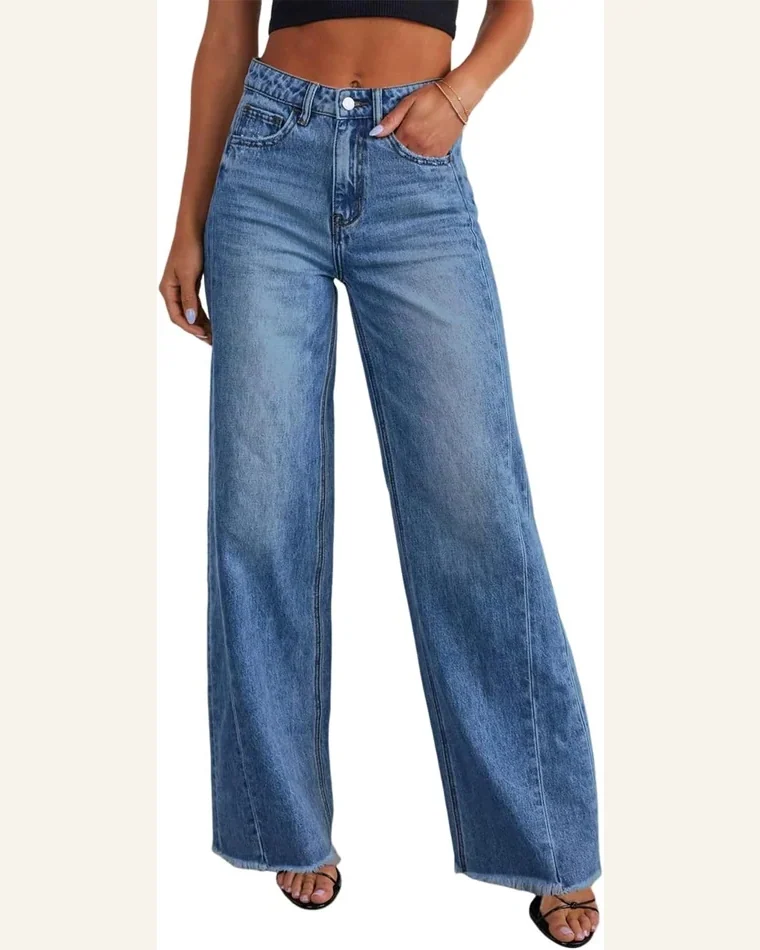 Casual High Waisted Jeans Frayed Edge Loose Straight by SELINK