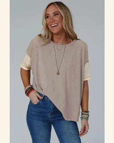 Short Sleeve T Shirt Casual Simply Taupe Exposed, view 3