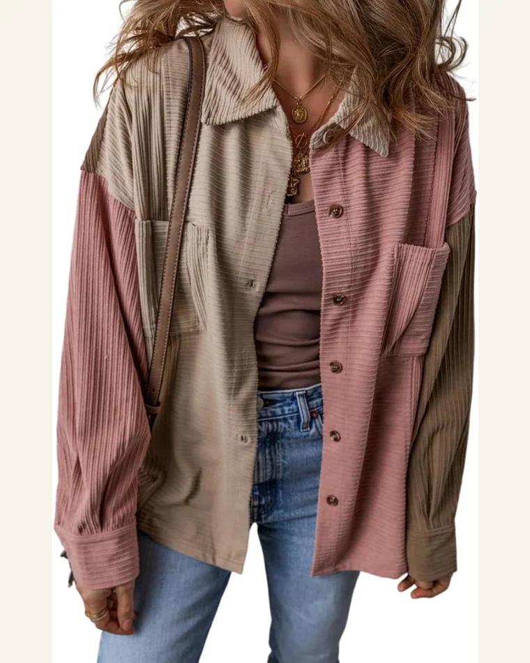 Shacket Jacket Casual Mineral Red Color Block Chest by SELINK