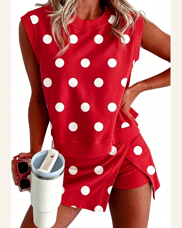 Polka Dot 2 Piece Outfits Summer Tank Split by SELINK