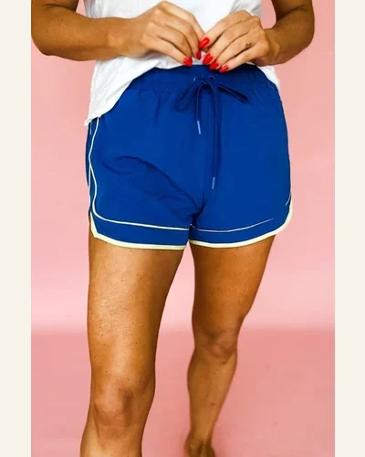 Athletic Shorts Casual Retro Dark Blue Drawstring Elastic, view 2