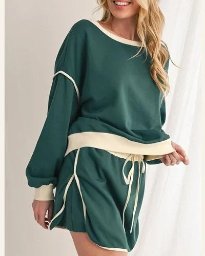 2 Piece Sets Casual Contrast Skorts and Tops, view 2
