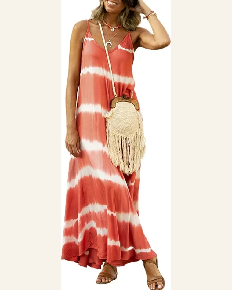 Casual Tie Dye/Striped Spaghetti Strap Dress Summer Beach by SELINK