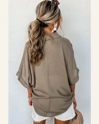 Short Sleeve T Shirt Casual Simply Taupe Collared, view 2