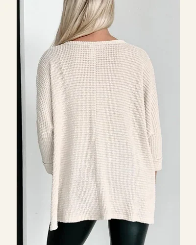 Tunic Tops Casual Apricot Waffle Knit Splits Batwing, view 2