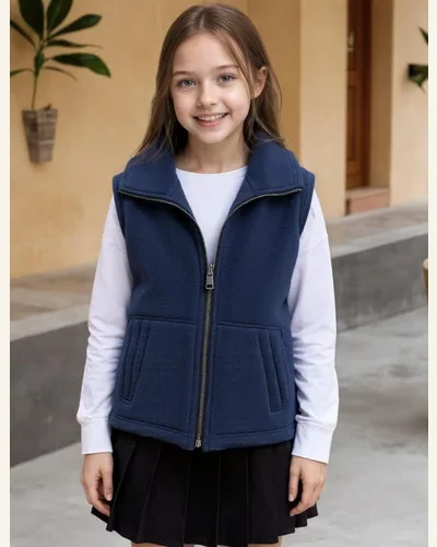 Boys Girls Polar Fleece Vest Full-Zip Lightweight Sleeveless, view 2
