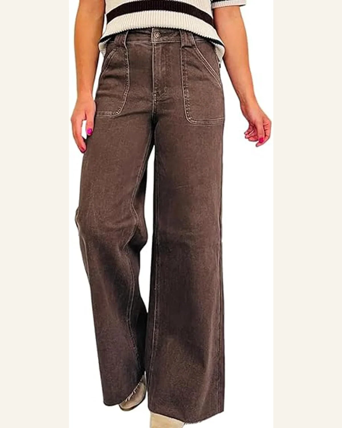 Casual Retro Dark Brown High Waisted Jeans Washed by SELINK