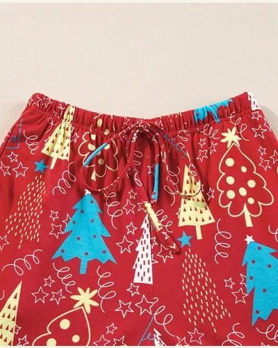 Pajamas Christmas Tree Print V Neck Tee, view 4
