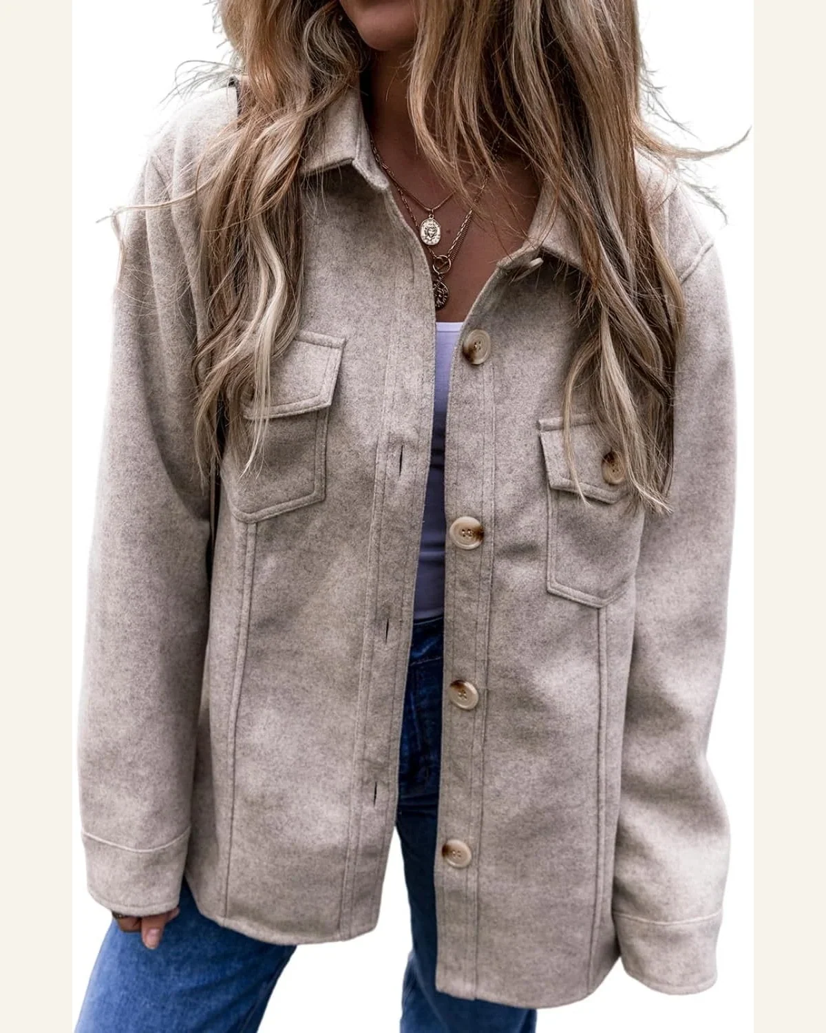 Shacket Jacket Casual Light Grey Turn Down Collar by SELINK