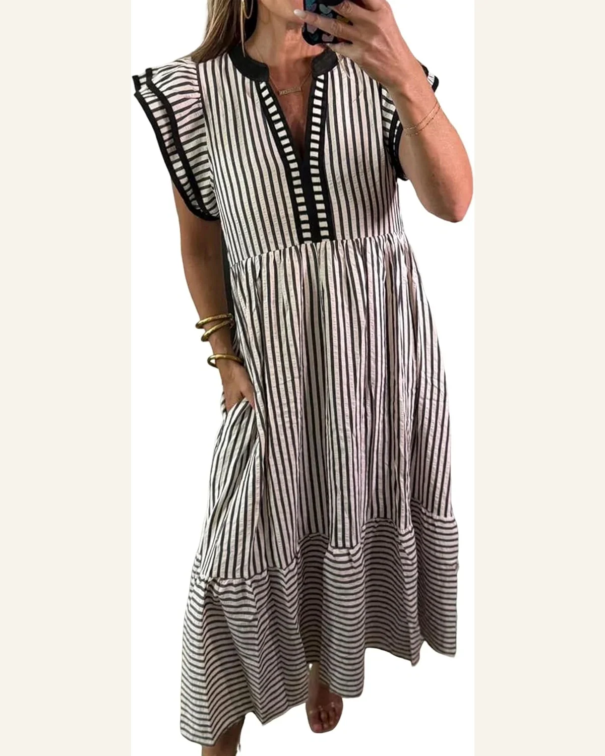 Summer Midi Dresses Casual V Neck Ruffle Short by SELINK