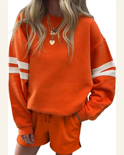 Two Piece Short Set Varsity Striped Drop Shoulder, view 1
