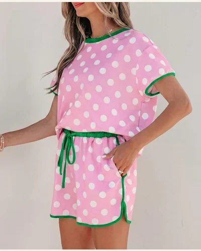 Summer 2 Piece Outfits Polka Dot Top, view 3