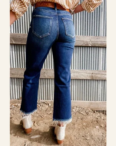 High Waisted Jeans Casual Sail Blue Mineral Wash, view 4
