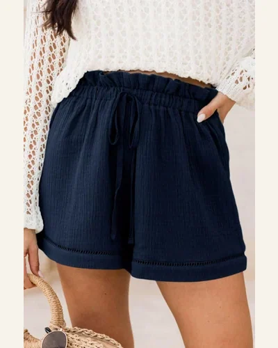Casual Blue Cotton Gauze Paperbag Shorts Knot High, view 4