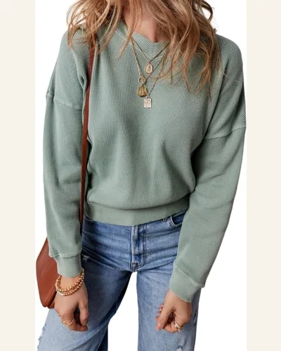 Tunic Tops Casual Clearly Aqua Waffle Knit Drop, view 1