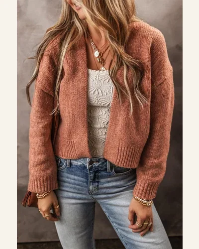 Cardigan Sweater Basic Light French Beige Drop Shoulder, view 3