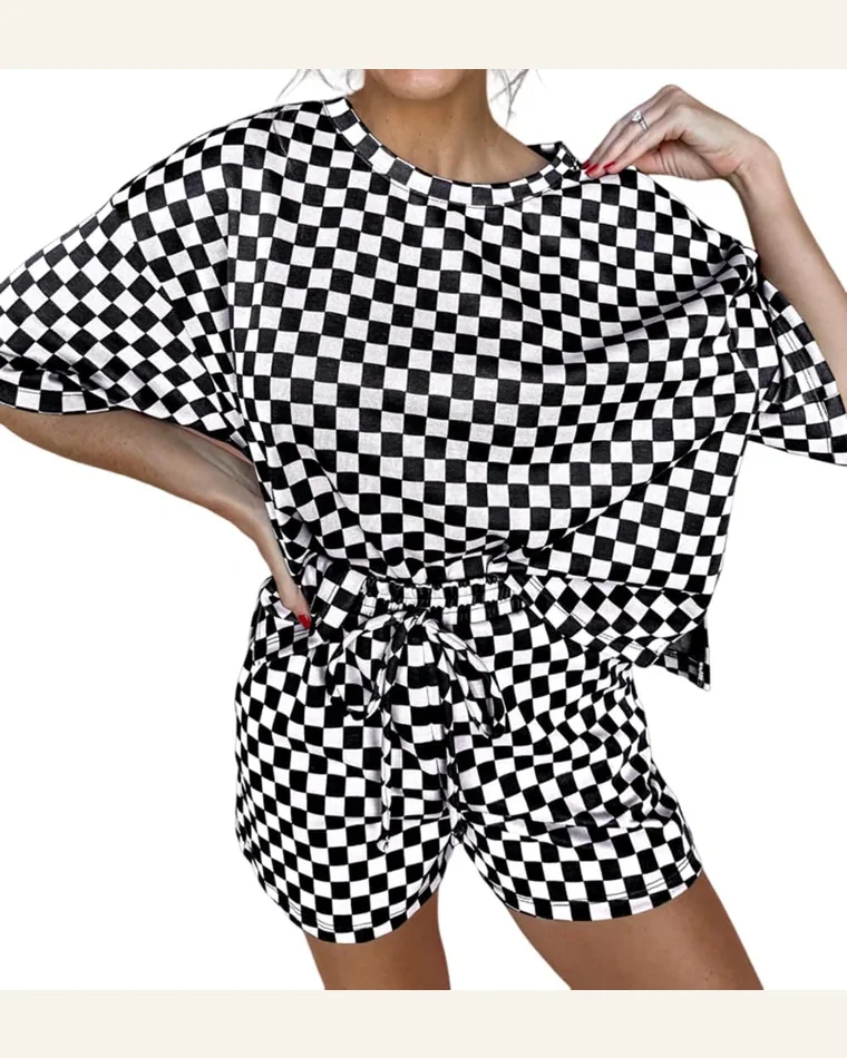 2 Piece Outfits Casual Checkered Top and Short by SELINK