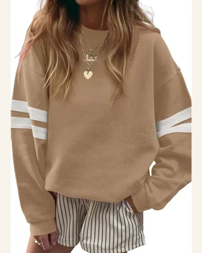 Varsity Striped Oversized Sweatshirt Crewneck Pullover Tops, view 4