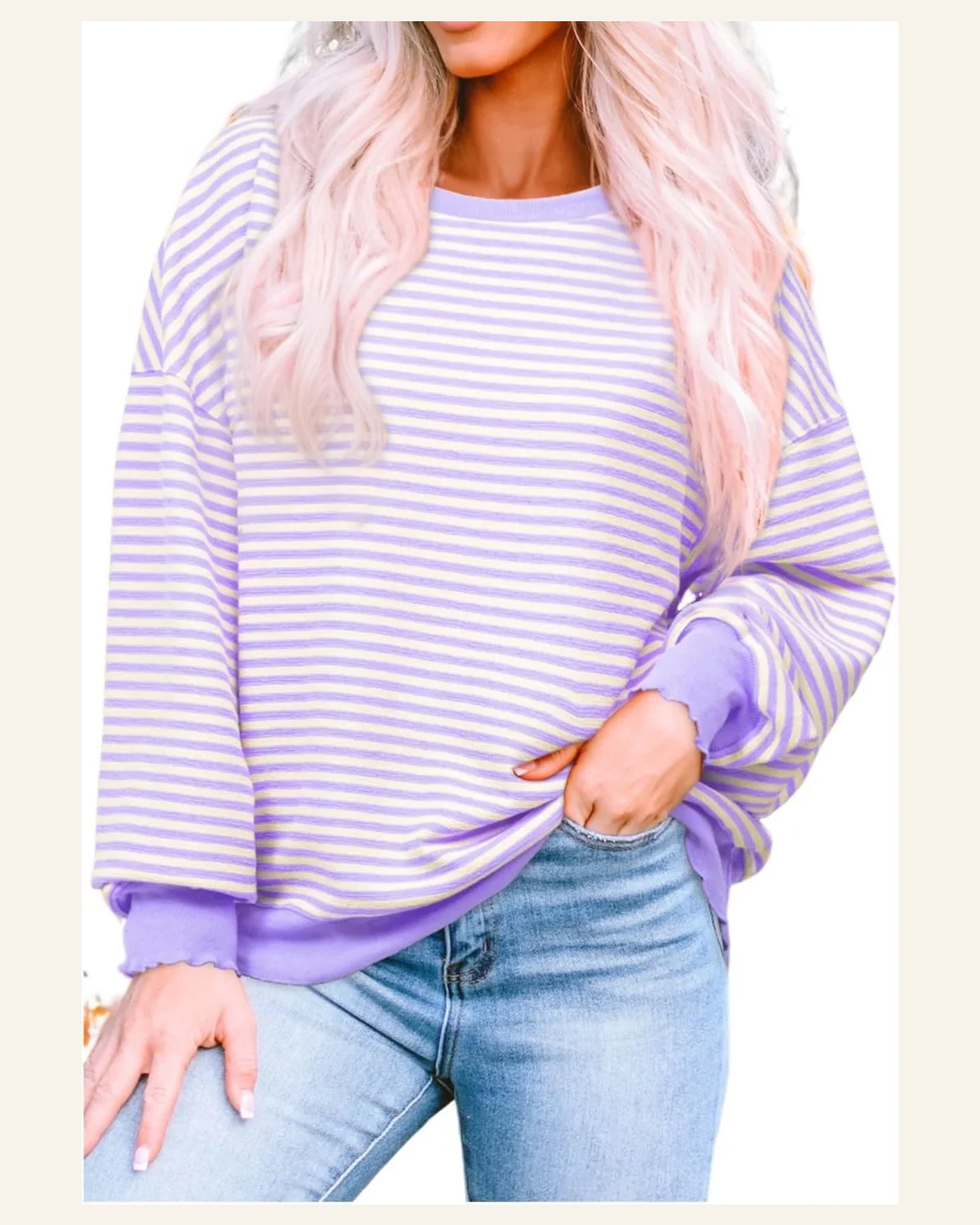 Tunic Tops Casual Purple Stripe Loose Drop Shoulder by SELINK